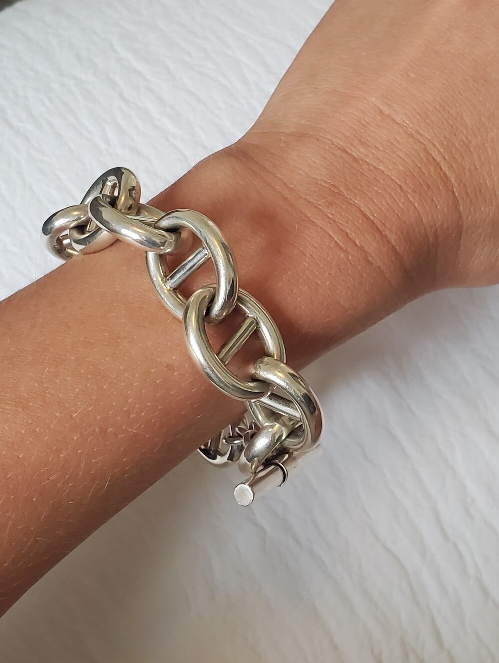 Sterling Silver Chunky Mariner Anchor Link Bracelet With T Bar Toggle Closure